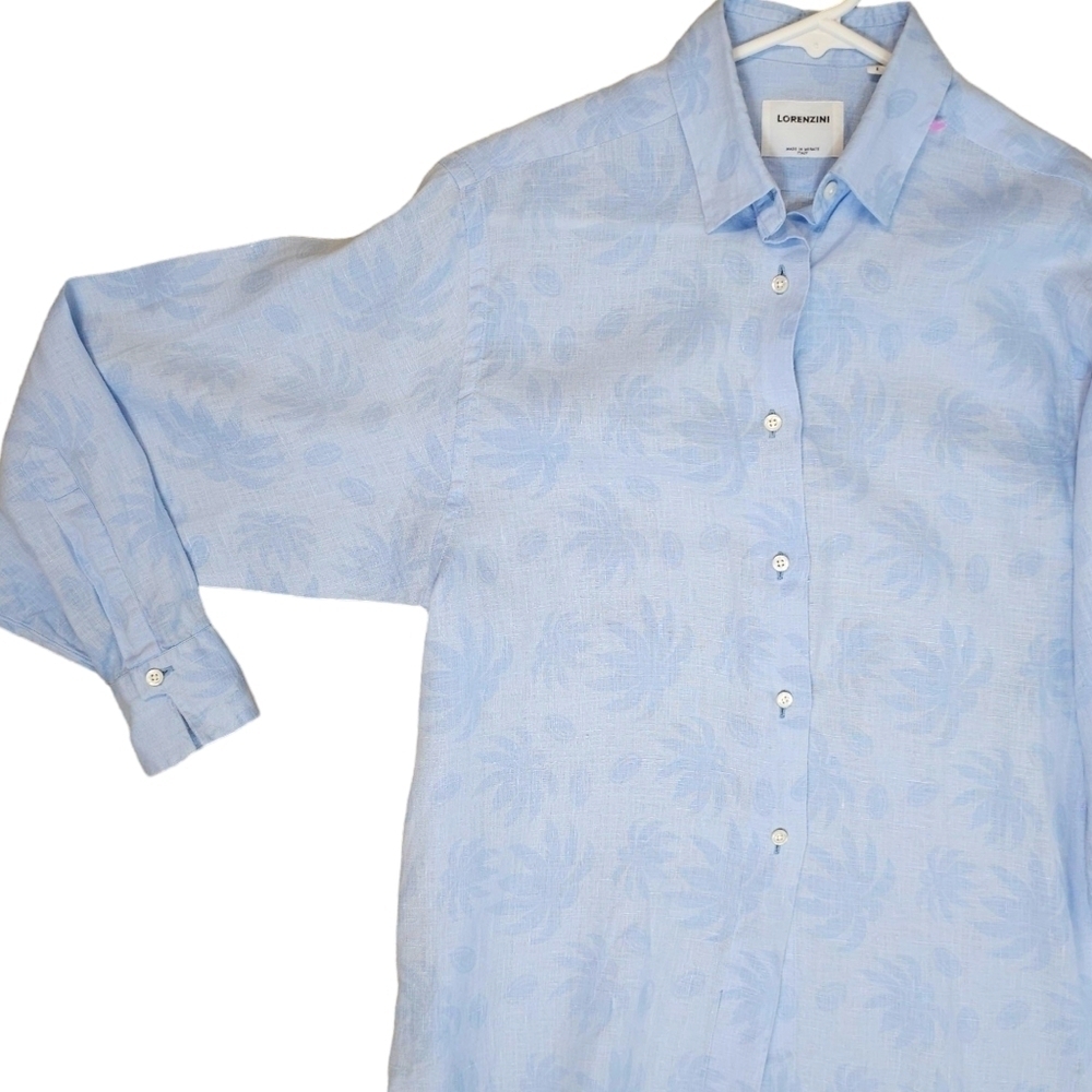 Lorenzini Blue Linen Button Fown Shirt - Picture 3 of 8